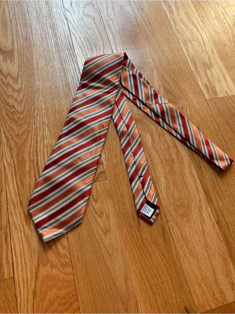 Geoffrey Beene 100% Silk Handmade Tie Rust Orange Striped Classic Width Necktie